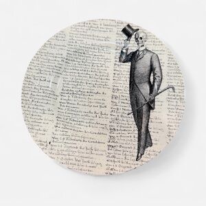 The Victorian English Pottery Est 1819 dapper skeleton Halloween dessert plate